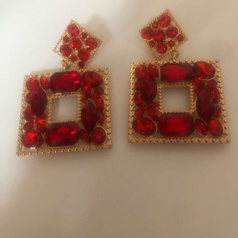 Extra Big Vibrant Hue Glass Gem Earrings In Notable Square Dangle